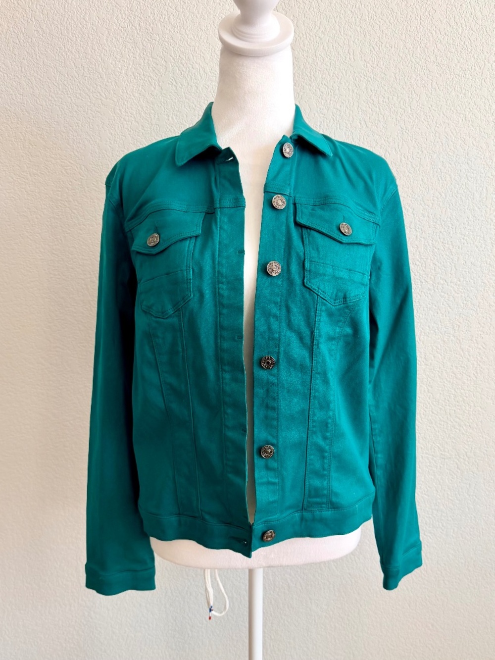 NWT 7 For All Mankind Teal Blue Denim Trucker Jacket Made in USA Sz S